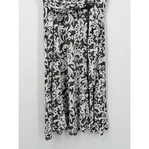 Perceptions Dress Short Sleeve Scroll Puff Print Midi Fit Flare Women Large Gray - Picture 3 of 10